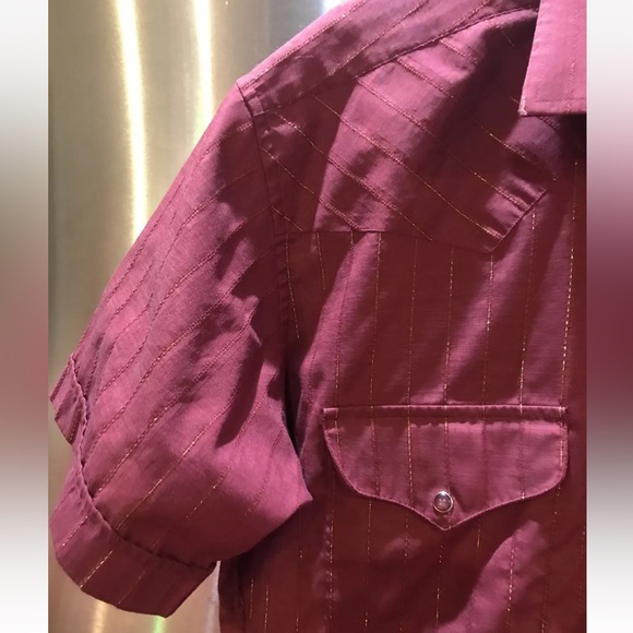 Panhandle Slim S/S Western Shirt Men’s L 16.5 Cranberry Gold Stripe Pearl Snaps - Picture 7 of 12